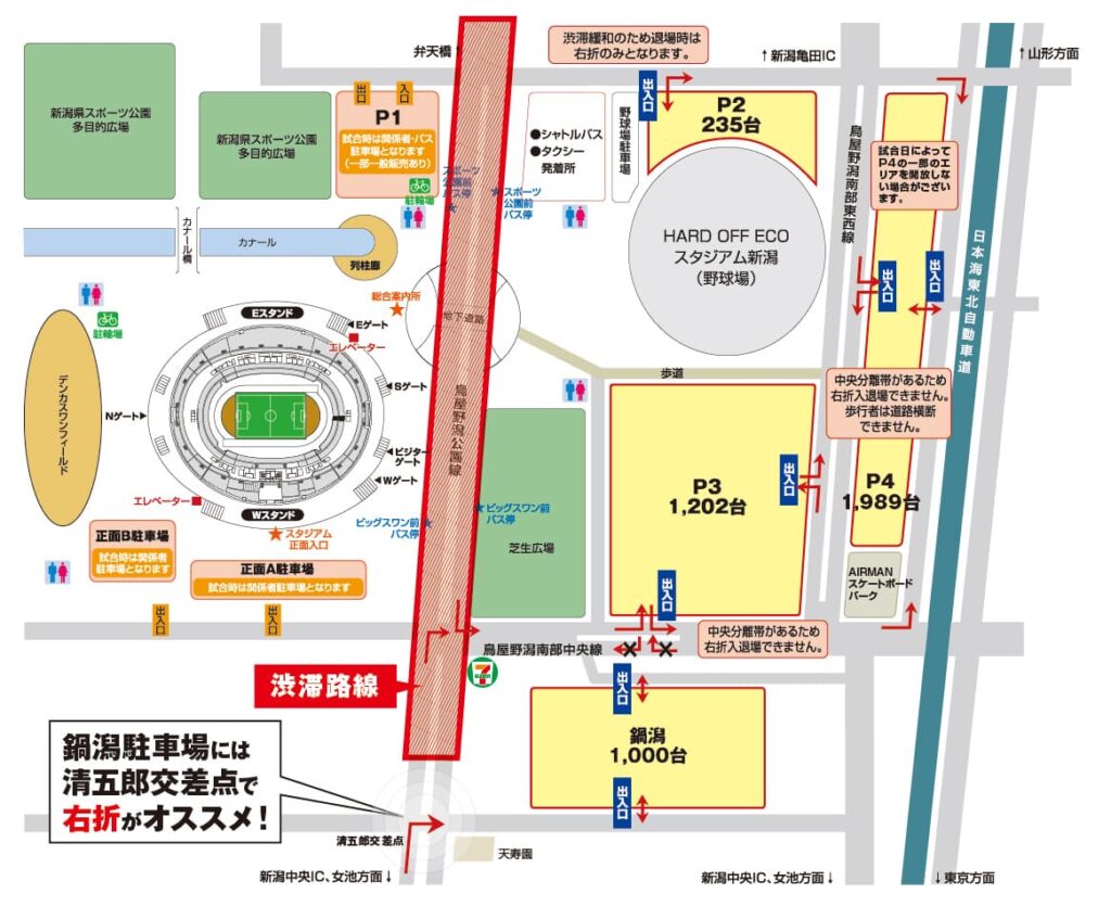 デンカビッグスワンスタジアム公式駐車場の基本情報と注意点