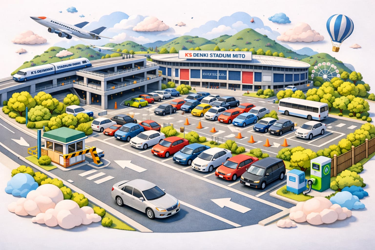 ケーズデンキスタジアム水戸の駐車場情報を整理し、併設・臨時・予約駐車場や混雑対策までわかりやすく紹介